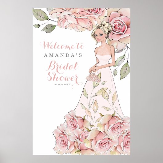 Roze Roos Bruid Bruiloft Feest Welkom Poster (Voorkant)