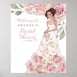 Roze Roos Bruid Bruiloft Feest Welkom Poster