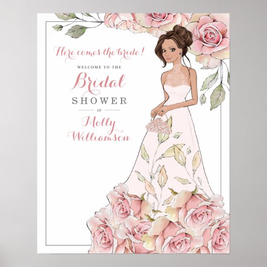 Roze Roos Bruid Bruiloft Feest Welkom Poster (Voorkant)
