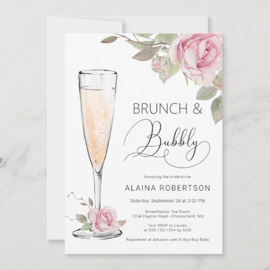Roze Roos Bruidsbrunch en Mousserende Mimosa Kaart (Voorkant)