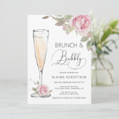 Roze Roos Bruidsbrunch en Mousserende Mimosa Kaart (Staand voorkant)