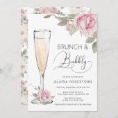 Roze Roos Bruidsbrunch en Mousserende Mimosa Kaart (Voorkant / Achterkant)