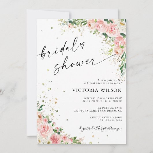 Roze Roos Bruidsjurk Uitnodiging (Voorkant)