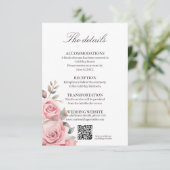 Roze Roos Bruiloft Details Bijgevoegde Kaart (Staand voorkant)