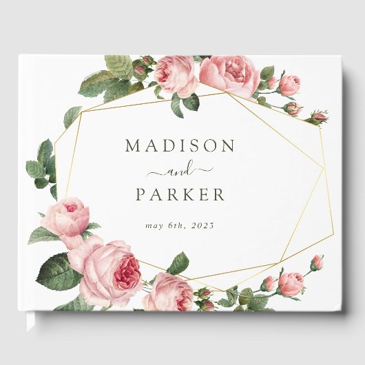 Roze  Roos bruiloft Gastenboek (Voorkant)