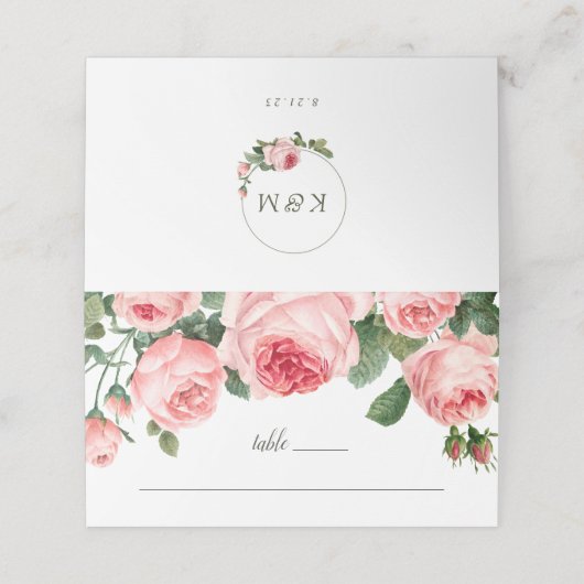 Roze Roos bruiloft Plaatskaartje (Buitenkant ongevouwen)