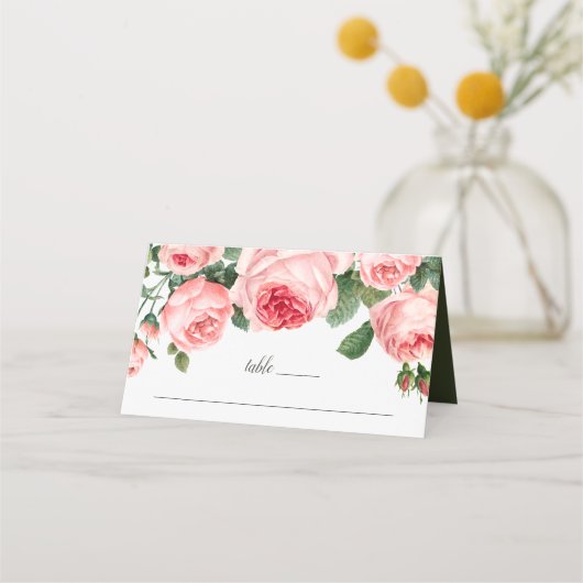 Roze Roos bruiloft Plaatskaartje (Voorkant)