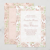 Roze Roos Bruiloft Vintage Kaart (Voorkant / Achterkant)