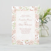 Roze Roos Bruiloft Vintage Kaart (Staand voorkant)