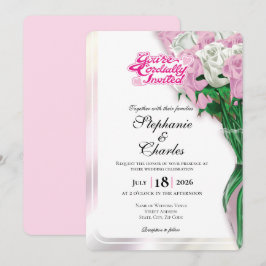 Roze Roos Bruiloftsinvatie - Roze Letters 1 Kaart