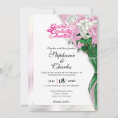 Roze Roos Bruiloftsinvatie - Roze Letters 1 Kaart (Voorkant)