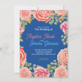 Roze Roos Bruiloftsthema Kaart (Voorkant)