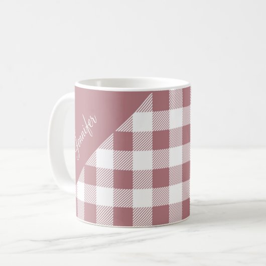 Roze Roos Buffalo Pset Check Patroonnaam Koffiemok (Voorkant links)