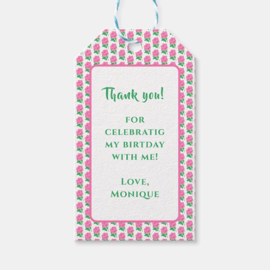 Roze Roos Cadeaubijslage Cadeaulabel (Voorkant)
