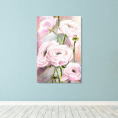 Roze Roos Canvas Print - Schilderij (Insitu (Houten vloer))