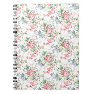 Roze Roos Chintz Bloemmotief, Witte Achtergrond Notitieboek