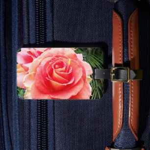 Roze roos close-up foto mooi stijlvol modern bagagelabel