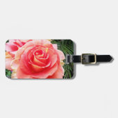 Roze roos close-up foto mooi stijlvol modern bagagelabel (Voorkant horizontaal)
