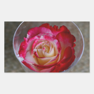 Roze roos close-up in wijnglas rechthoekige sticker