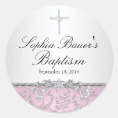 Roze Roos & Cross Doop Sticker (Voorkant)