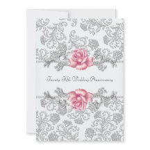 Roze Roos Damask Zilver 25e Huwelijksjubileum