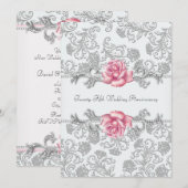 Roze Roos Damask Zilver 25e Huwelijksjubileum Kaart (Voorkant / Achterkant)