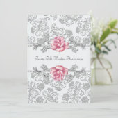 Roze Roos Damask Zilver 25e Trouwdagjubileum Kaart (Staand voorkant)
