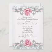 Roze Roos Damask Zilver 25e Trouwdagjubileum Kaart (Achterkant)