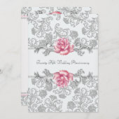 Roze Roos Damask Zilver 25e Trouwdagjubileum Kaart (Voorkant / Achterkant)