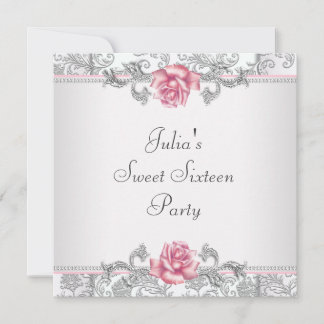 Roze Roos Damast Mooie Roze Sweet Sixteen Feest Kaart