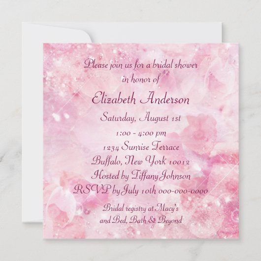 Roze Roos Diamanten Roze Bruiloftsfeest Kaart (Voorkant)