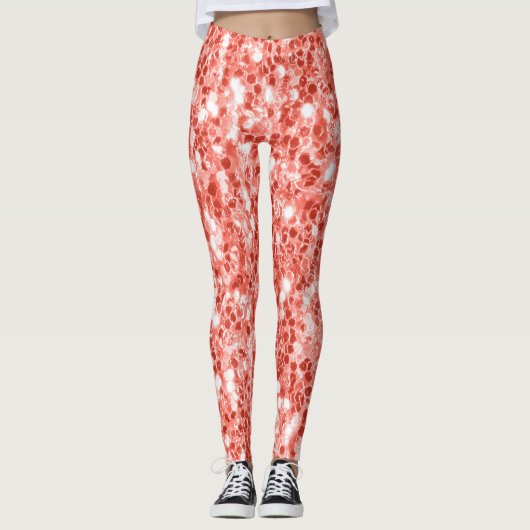 Roze roos donker koraal glanzend glitter schittert leggings (Voorkant)