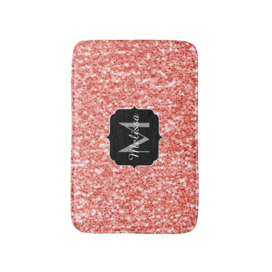 Roze roos donker koraal glitter fonkelt Monogram Badmat (Voorkant Verticaal)