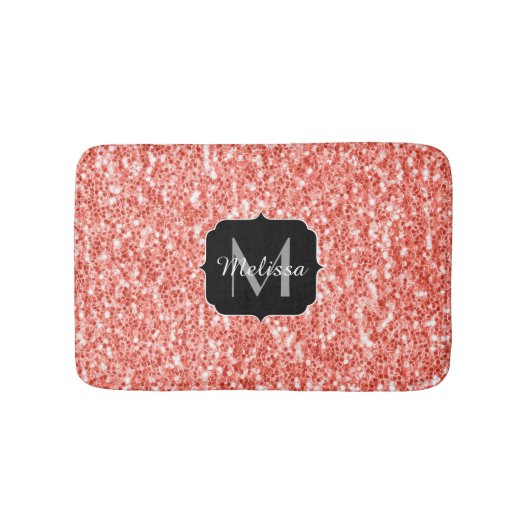 Roze roos donker koraal glitter fonkelt Monogram Badmat (Voorkant)