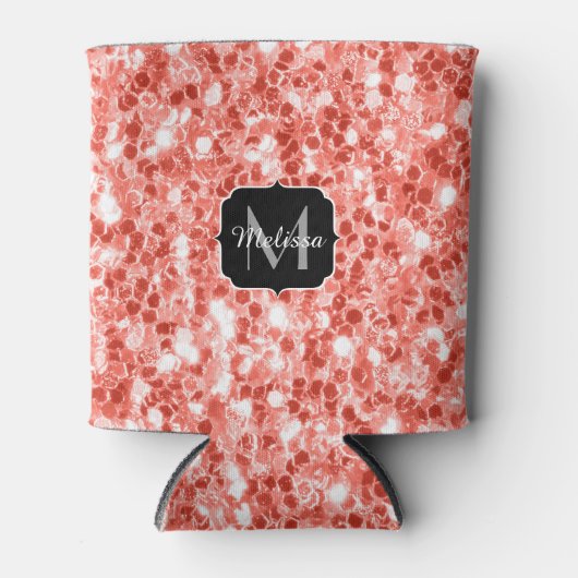 Roze roos donker koraal glitter fonkelt Monogram Blikjeskoeler (Voorkant)