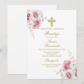 Roze roos Doop Spaans Kaart (Voorkant / Achterkant)