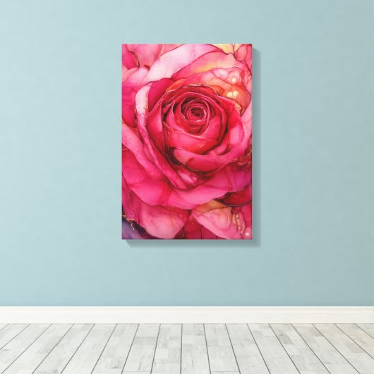 Roze roos elegante bloem canvas afdruk (Insitu (Houten vloer))