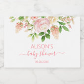 Roze Roos Elegante Bloem Meisje Baby Shower Mini Sparkling Wijnetiket (Enkel label)