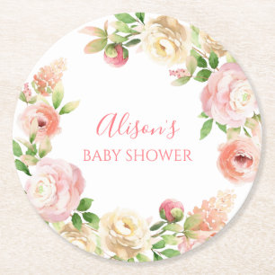 Roze Roos Elegante Bloem Meisje Baby Shower Ronde Kartonnen Onderzetter