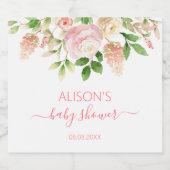 Roze Roos Elegante Bloem Meisje Baby Shower Sparkling Wijnetiket (Enkel label)