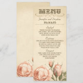 Roze  roos elegante bruiloft menu kaarten (Voorkant / Achterkant)