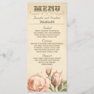 Roze  roos elegante trouwmenukaarten menu
