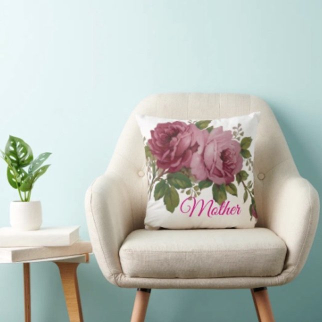 Roze Roos Elegantie  Kussen (Throw Pillow 100% polyester heavyweight stretch material. Hidden zipper Made in the USA.
)
