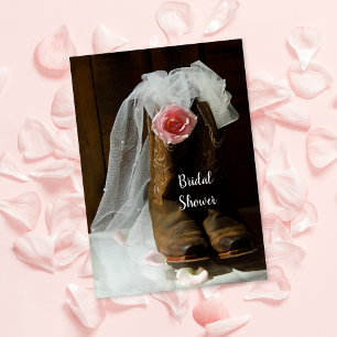 Roze Roos en Cowboy Boots Vrijgezellenfeest Kaart