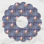 Roze Roos en Denim Wijnglaslabel (Voorkant)