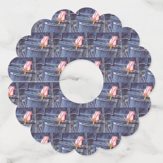 Roze Roos en Denim Wijnglaslabel (Voorkant)