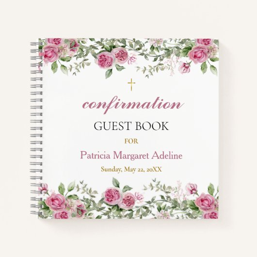 Roze Roos en Goud Bloemen Bevestiging Gastenboek Notitieboek (Voorkant)