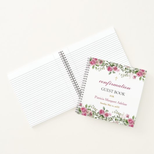 Roze Roos en Goud Bloemen Bevestiging Gastenboek Notitieboek (Binnen)