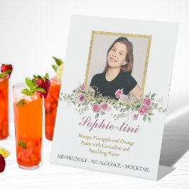 Roze Roos en Goud Bloemen Drink Menu Fotobord Reclamebord Met Voetstuk