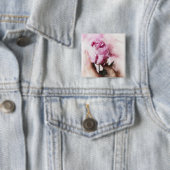 Roze Roos en Hand Vierkante Button 5,1 Cm (In situ)